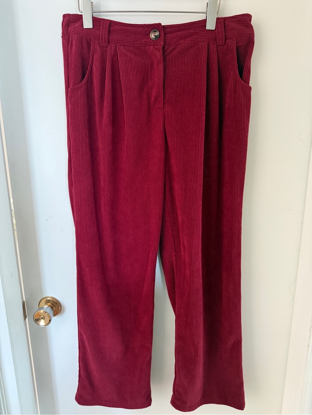 Halara L Burgundy Corduroy High Rise Pleated Straight Leg Pants Pomegranate